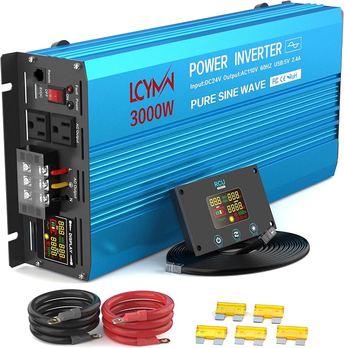 3000 Watt Inverter Pure Sine Wave DC 24V to 110V/120V AC Power Inverters by LCYMW