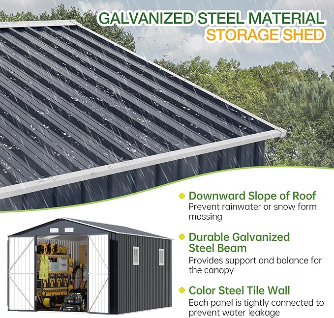 Breezz Outdoor Storage Shed 10 x 12 ft. Utility Tool Shed Metal Storage Garden - Image 4