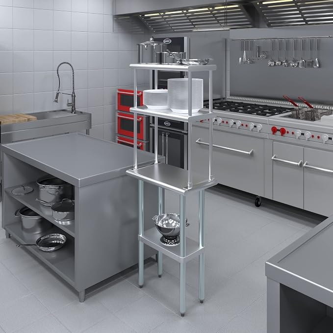 Amgood Stainless Steel Work Table Double Tier Overshelf | NSF - Image 4