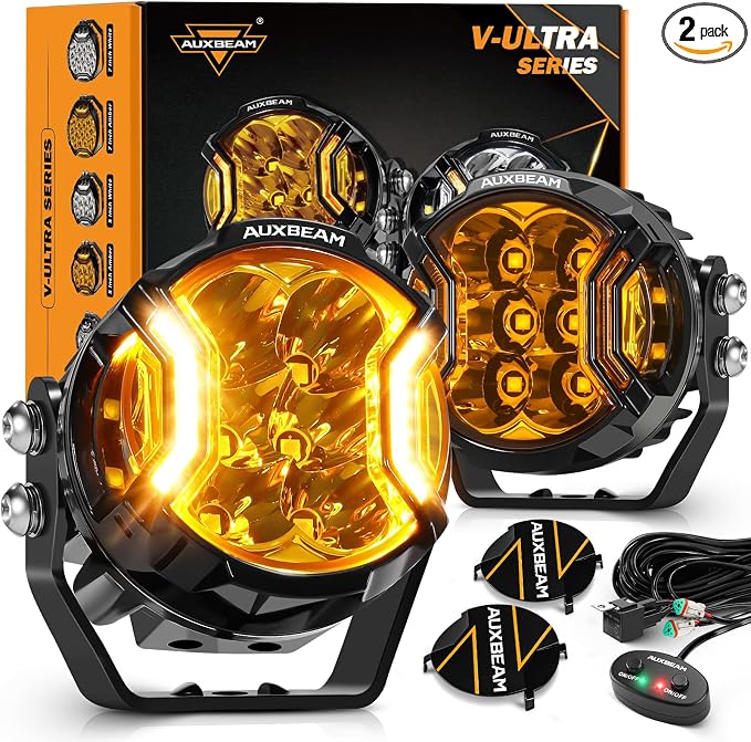 Auxbeam V-Ultra Series 3 Inch 108W Amber Fog Light Pods, DRL Function 3 Modes & by Auxbeam
