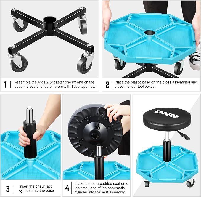 DNA MOTORING Adjustable Height Pneumatic Garage Seat Rolling Mechanic Stool - Image 5