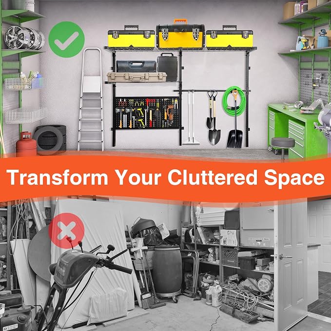Garage Shelf Wall Mounted with Pegboard Heavy Duty Garage Wall Shelving with - Image 3