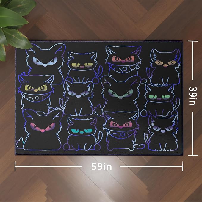 Black Play Cat Rug for Playroom for Boys Girls 59"x39" Funny Cute Cat Cartoon - Image 2