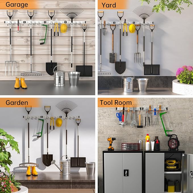 34.5'' Aluminum Alloy Garage Tool Organizer Hooks, Broom Holder Wall Mount - Image 6