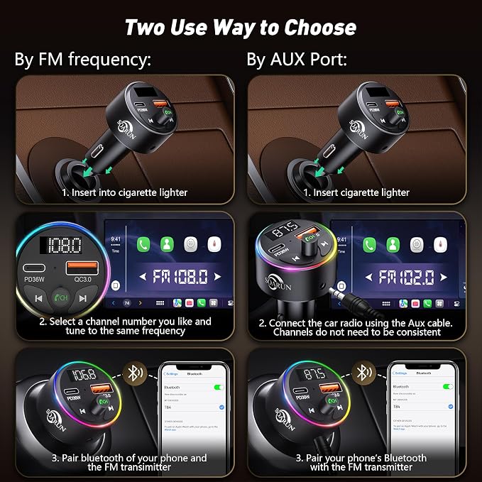 FM Transmitter Bluetooth 5.3, 54W Fast USB Car Charger Cigarette Lighter - Image 7