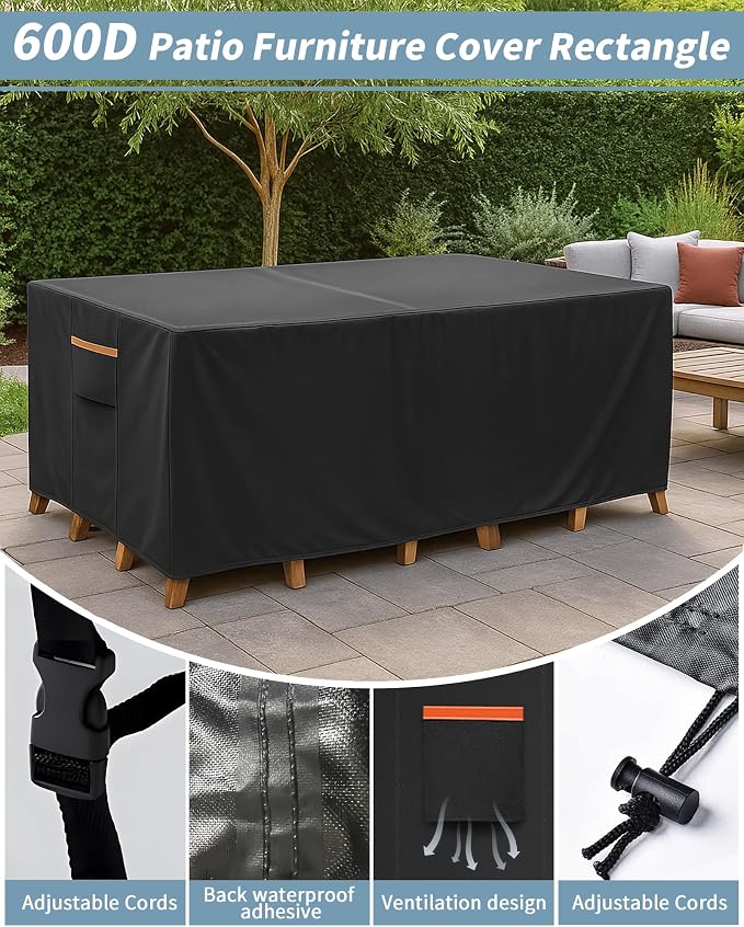 Outdoor Waterproof Furniture Cover, 126W x 74L x 28H inches Heavy Duty 600D - Image 5