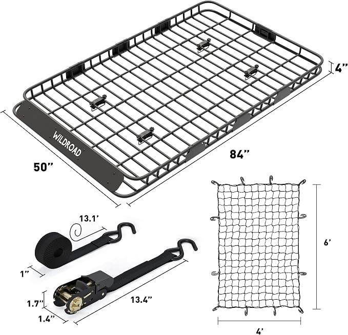 Wildroad Roof Rack Cargo Basket, Upgraded 4” Fence Wide Car Roof Basket - Image 6