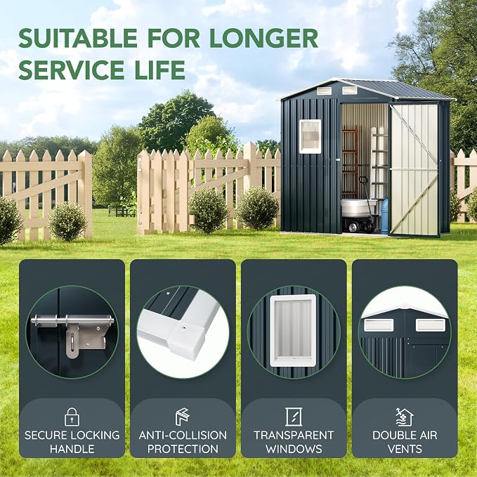 Breezz 6x4FT Outdoor Steel Storage Shed - Image 8