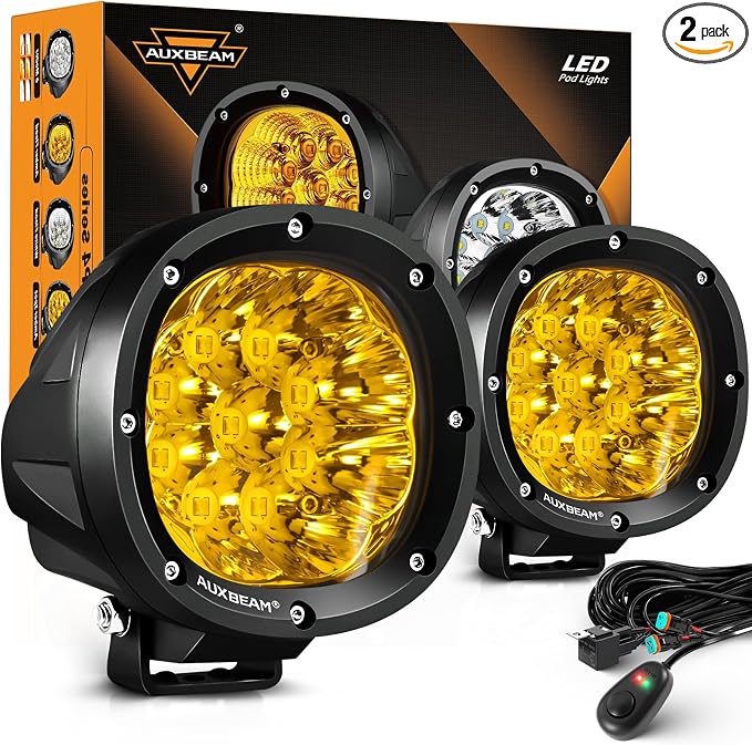 Auxbeam P4 Series LED Amber Fog Lights, 4 Inch 90W Yellow Round Offroad Light by Auxbeam