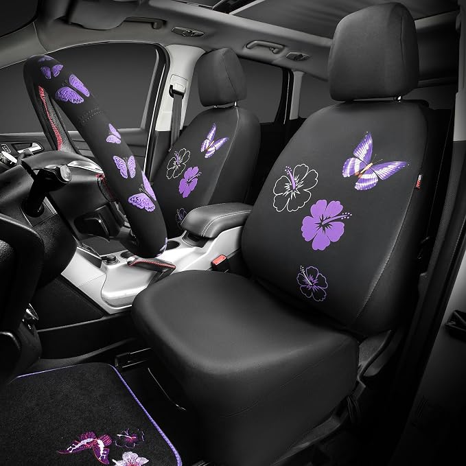 CAR PASS Universal Butterfly Car Seat Covers Front Set, Embroidered Flower - Image 2