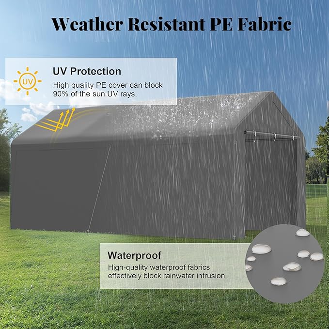 GOJOOASIS 10x20 Carport Heavy Duty Portable Garage Shelter Metal Car Canopy Tent - Image 4