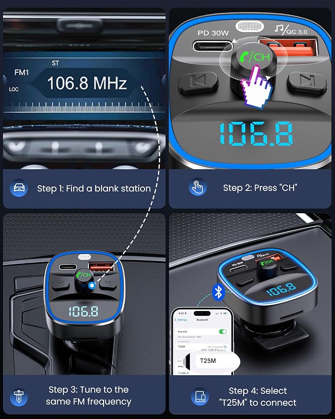 LENCENT Bluetooth 5.4 FM Transmitter Car Adapter 48W Wireless Radio Music - Image 8