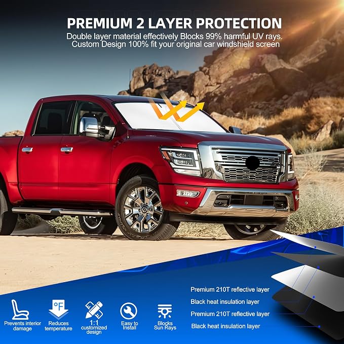 Windshield Sun Shade for Ni-ss-an Titan 2020-2025 Foldable Sunshade Custom Fit - Image 3