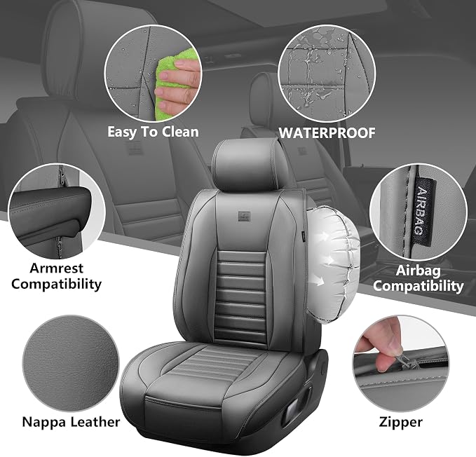 CAR PASS Nappa Leather Car Seat Covers Full Set, Luxury Seat Protector - Image 3
