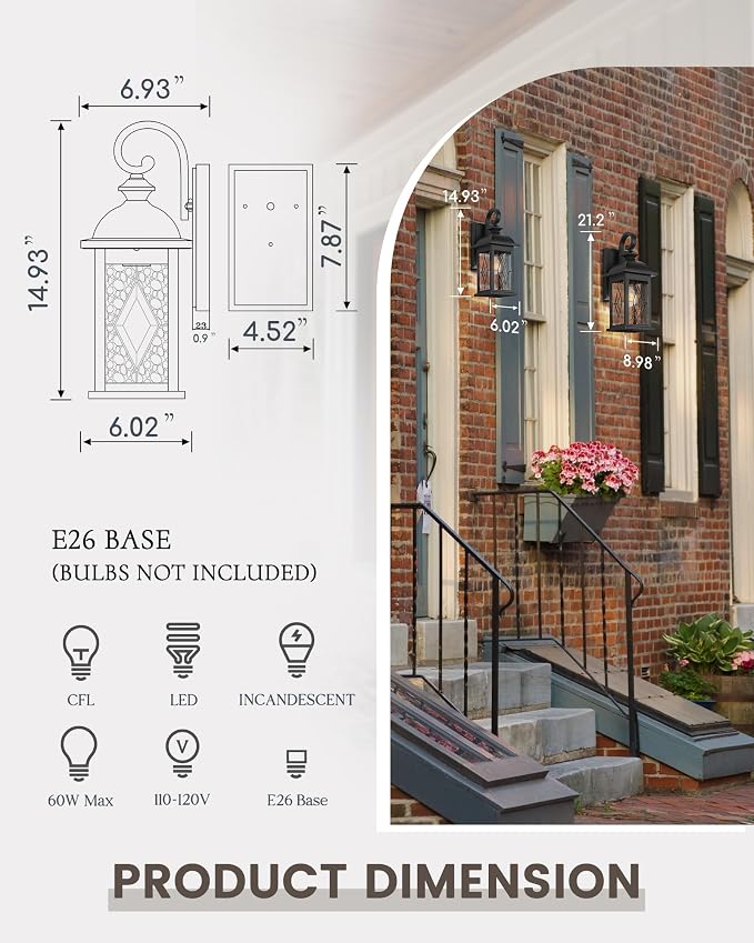 FEMILA Outdoor Wall Light Fixture, 1-Light Exterior Waterproof Wall Sconce - Image 4