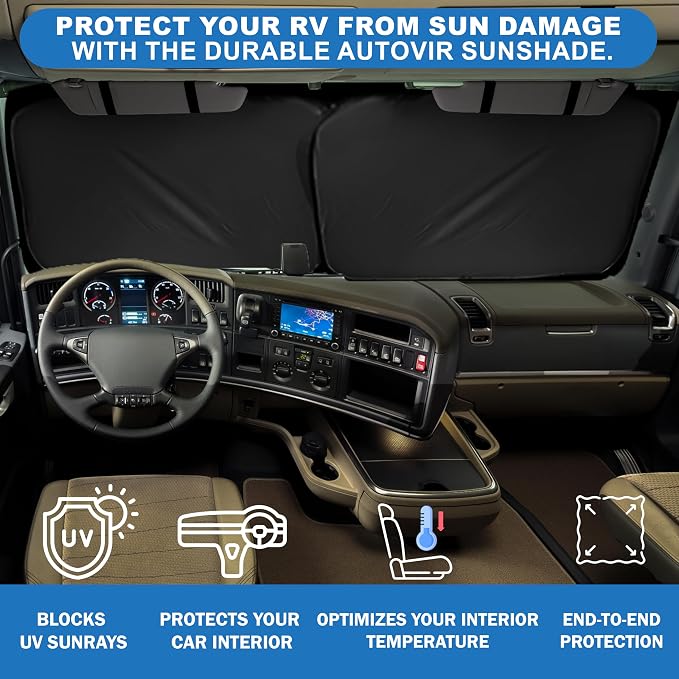 2-Piece RV Windshield Sunshade | Reflective 240T Polyester Front Windshield - Image 3