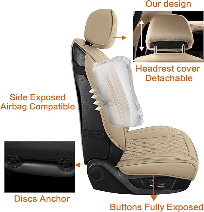Pariitadin Leather Car Seat Covers Front Pair, Waterproof Breathable Faux - Image 5