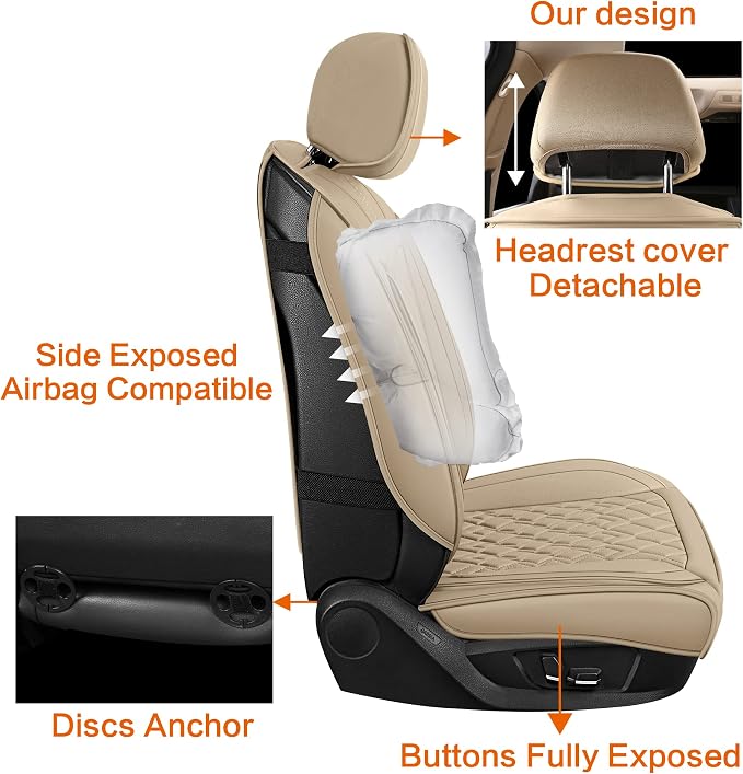 Pariitadin Leather Car Seat Covers Full Set, Waterproof Breathable Faux Leather - Image 5