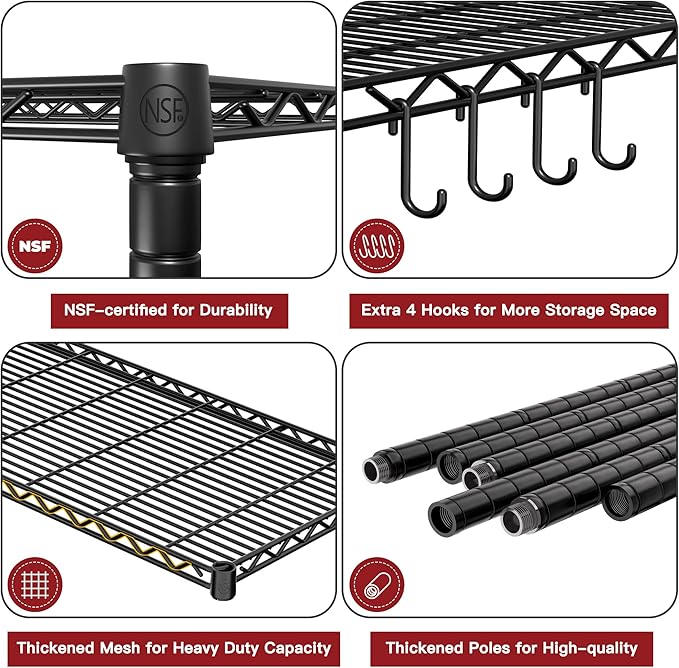 PrimeZone 4 Packs 36" W x 16" D x 79" H Wire Storage Shelves - Image 4