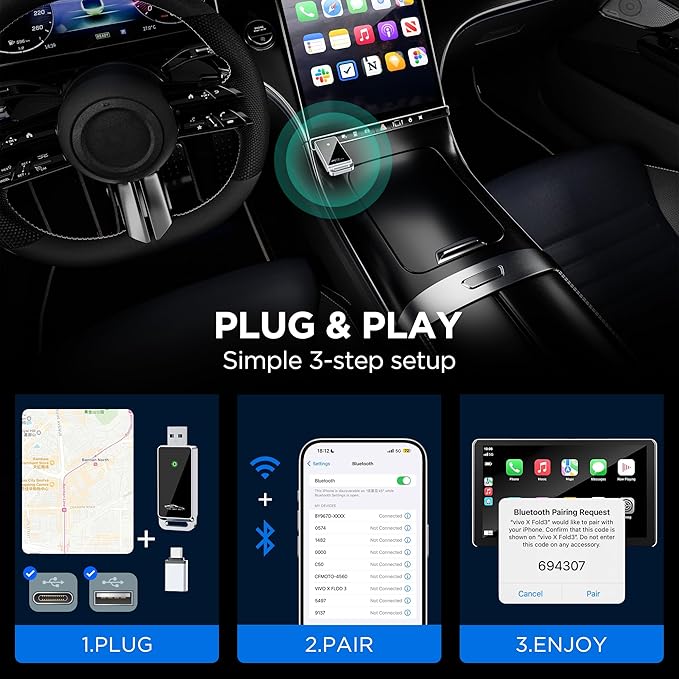 Wireless CarPlay Adapter 2024 Upgrade, Plug and Play, No Latency, Converts - Image 4
