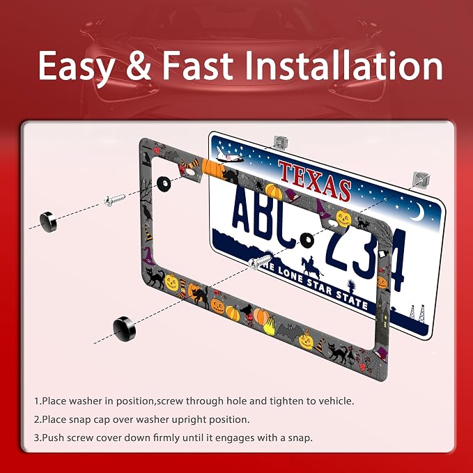 Halloween Pumpkin Cat License Plate Frame Bat Spider License Plate Holder Funny - Image 3