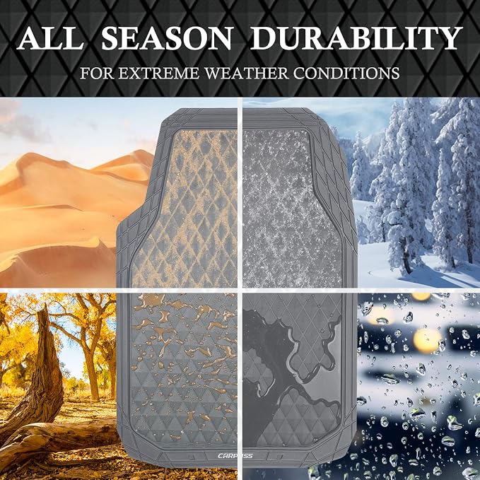 CAR PASS Gray Rubber Car Mats, All-Weather Floor Mats Full Set Durable - Image 6