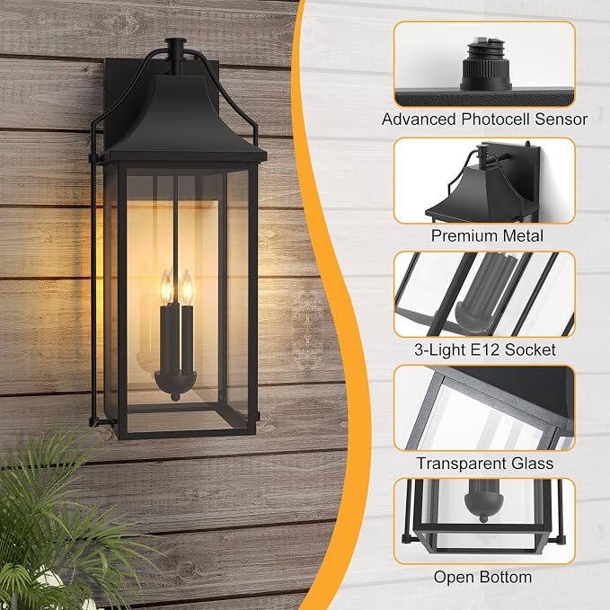 - Dusk to Dawn Outdoor Wall Light, Large Size Waterproof Patio - Image 6