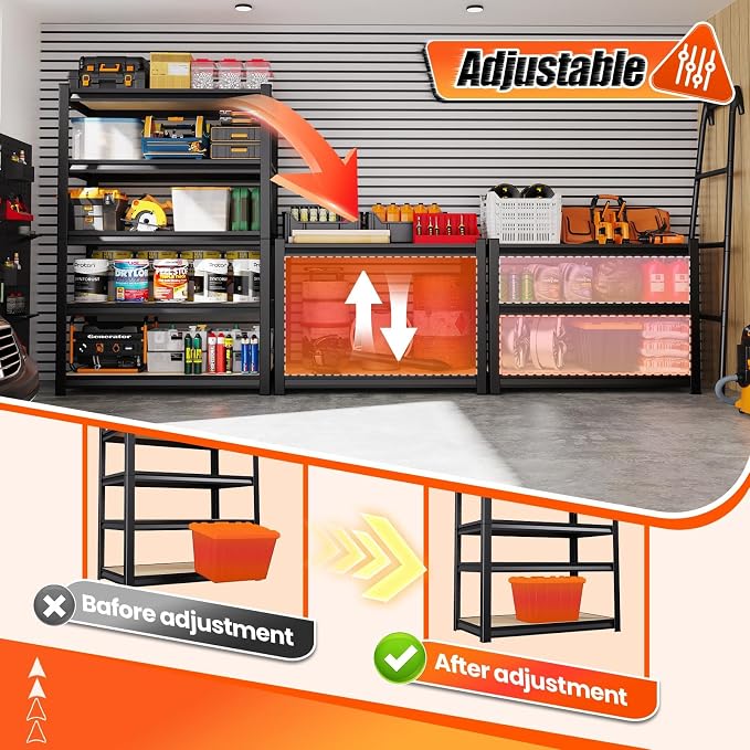 72" H*46'' Storage Shelves 2500lbs Garage Shelving Adjustable Heavy Duty Garage - Image 9
