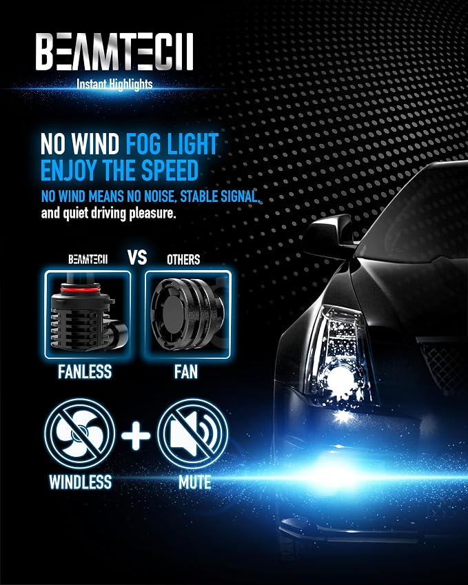 BEAMTECH 9005 9006 Fog Light Bulbs, Fanless in Line 6500K Light Bulb Pack of 4 - Image 4