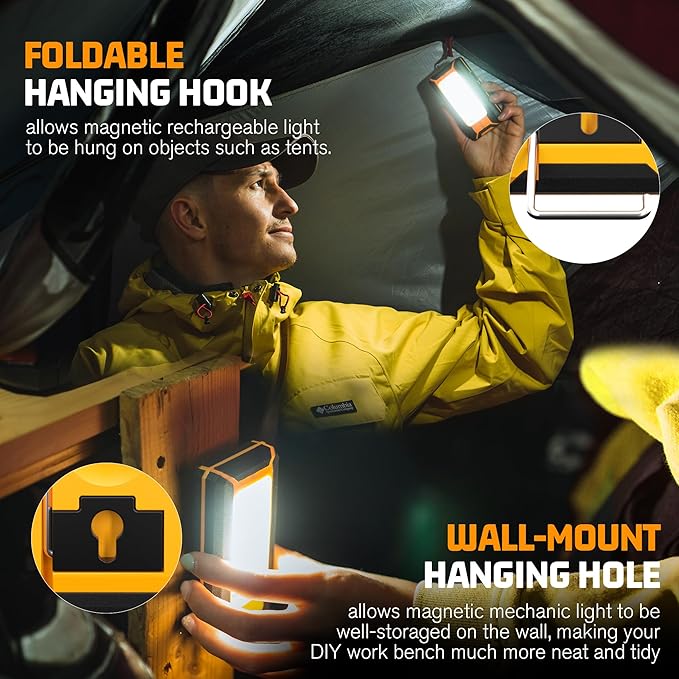 2 Pack 40W 1600LM LED Work Light, Rechargeable Portable Magnetic Flood Lights - Image 5