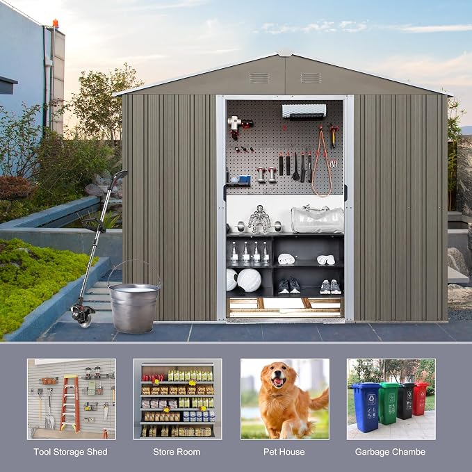 6x8 FT Outdoor Storage Shed, Metal Garden Shed - Image 7