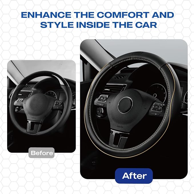 Skechers Memory Foam Steering Wheel Cover, Piping Microfiber Leather Steering - Image 4