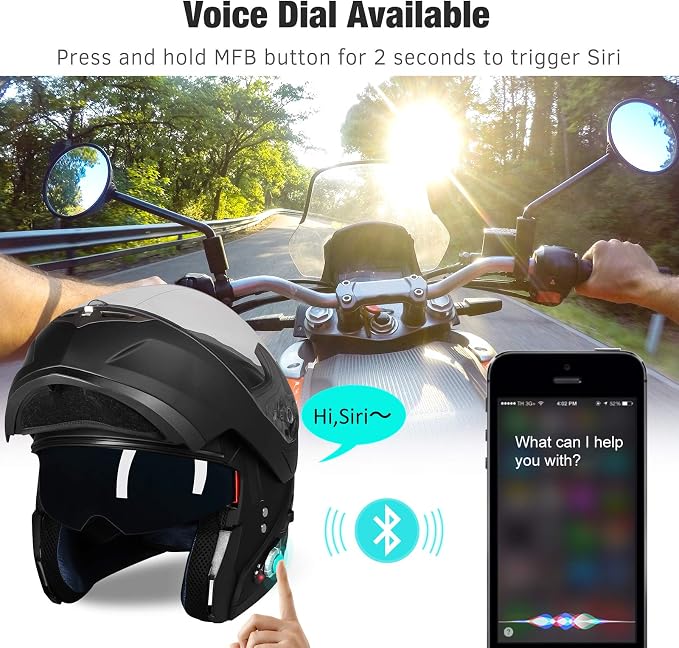 FreedConn BM2-S Bluetooth Motorcycle Helmet, Flip-Up Modular Motorbike Helmet - Image 7