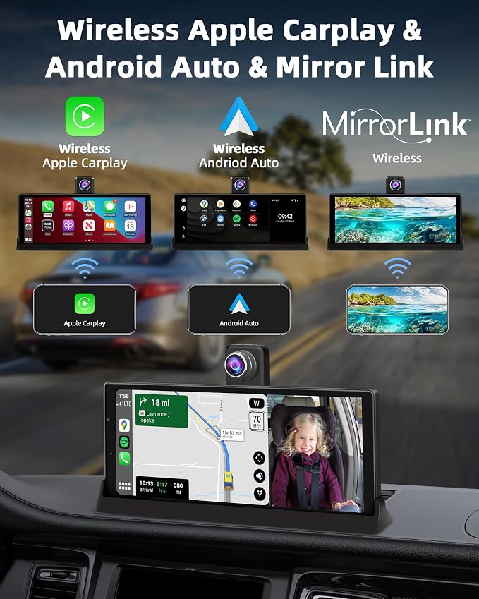 【350° Rotatable Lens】10.26''Wireless Apple CarPlay Screen - Image 5