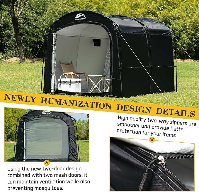 Happy Travel Bike Storage Tent, Outdoor 8×7×6.3ft Large 2-in-1 Portable Shed - Image 6