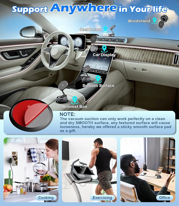 15W Wireless Charger Magnetic Car Phone Holder 360° Adjustable & Foldable Car - Image 5