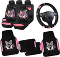 CAR PASS Pink Leather & Gaberdine Butterfly Car Seat Covers Full Set by CARPASS