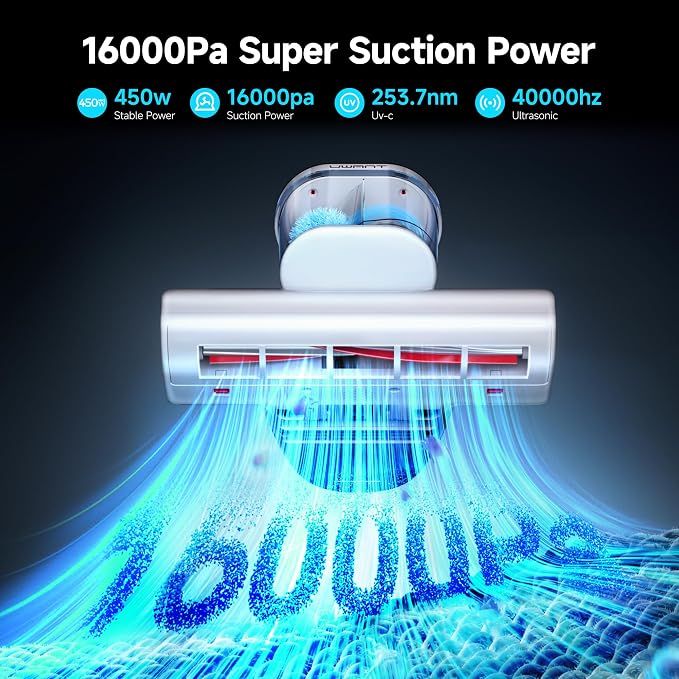 uwant Bed Cleaner with 16Kpa Suction Metal Roller 253.7nm Uv-c Light Mattress - Image 2