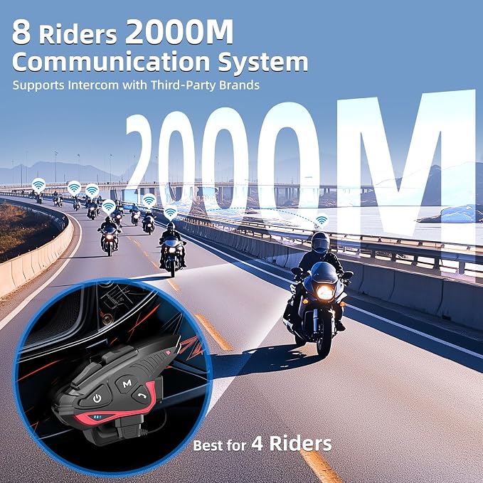 Moman Motorcycle Intercom Headset, CP-S 8 Riders 2000M Group Helmet - Image 3