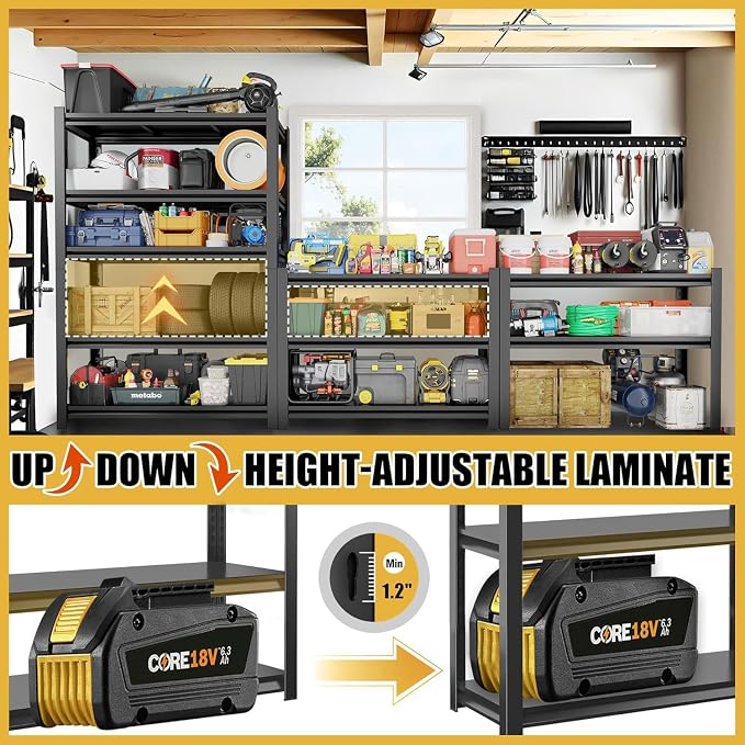 Garage Shelving Metal Storage Shelves 5-Tier Shelving Units Adjustable Storage - Image 5