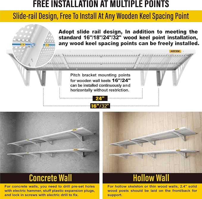 4-pack 1.64x4ft Adjustable Garage Wall Shelving 1120lbs Load Capacity Heavy - Image 7