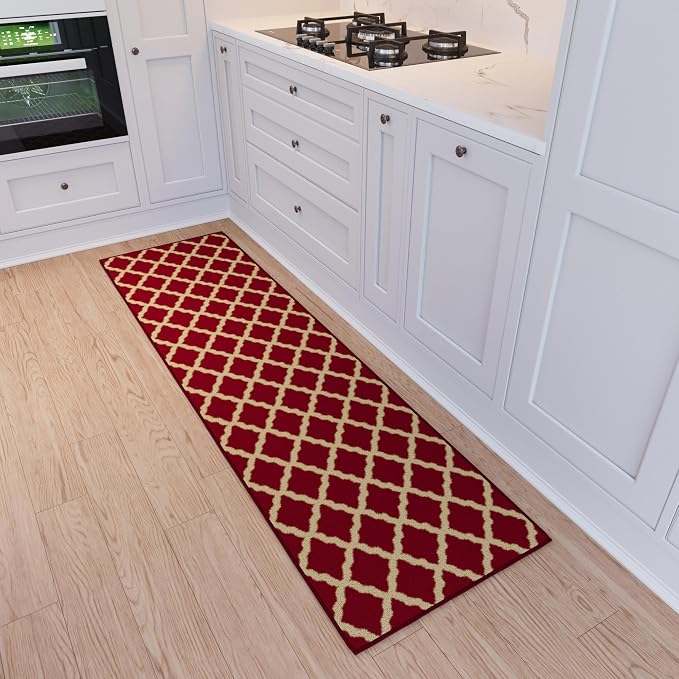 Ottomanson Hallway Runner Rug 1'10" x 7' Non Slip Trellis Area Rugs Easy to by Ottomanson