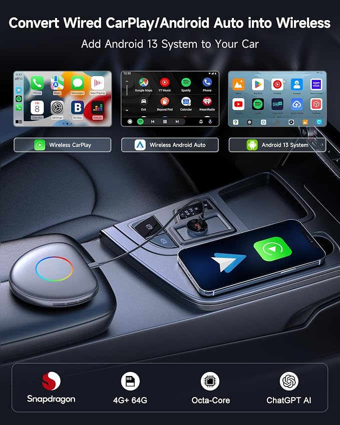 Wireless CarPlay Adapter Android 13 AI Box, Upgraded CB6C Video Streaming Plug - Image 2