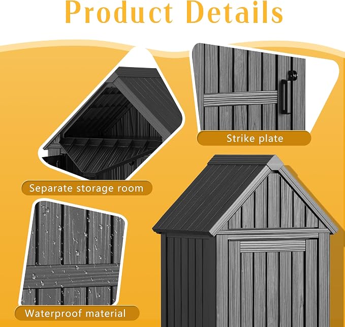 Storage Shed Outdoor Lockable, Waterproof Resin Garden Tool Shed, Heavy-Duty - Image 4
