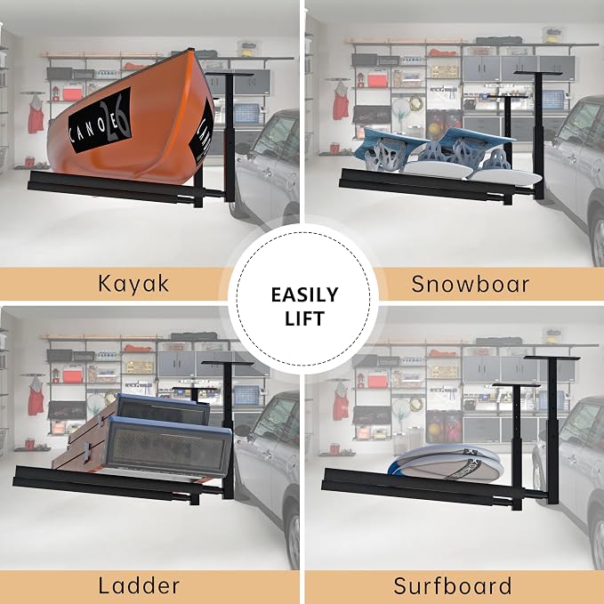 Adjustable Ladder Ceiling Rack, Kayak Overhead Garage Storage Rack, Garage - Image 5
