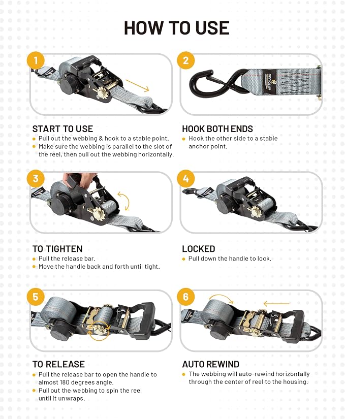 Strapinno Retractable Ratchet Tie-Down Straps, 000 lbs Breaking Strength- 2 in - Image 4