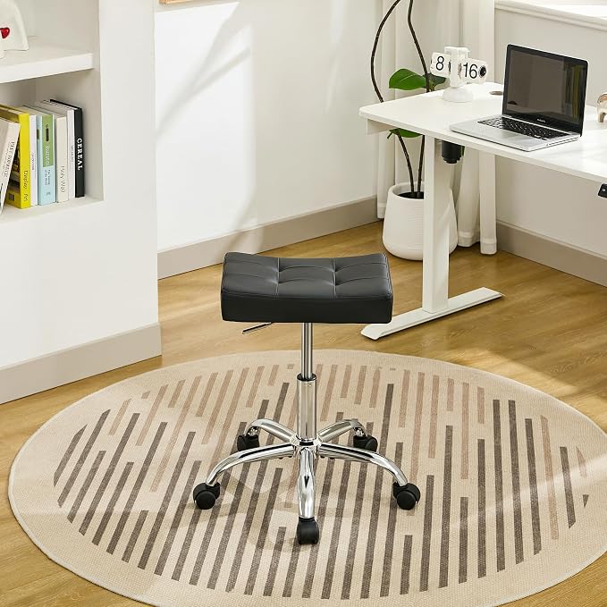 Office Stool with Wheels Black Faux Leather Workbench Stool - Image 8