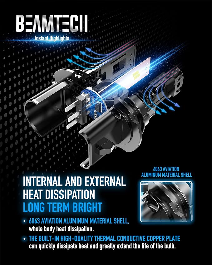 BEAMTECH Bulb, 9007 Fog Light Bulbs Powersports Light Bulb Fanless in Line - Image 6