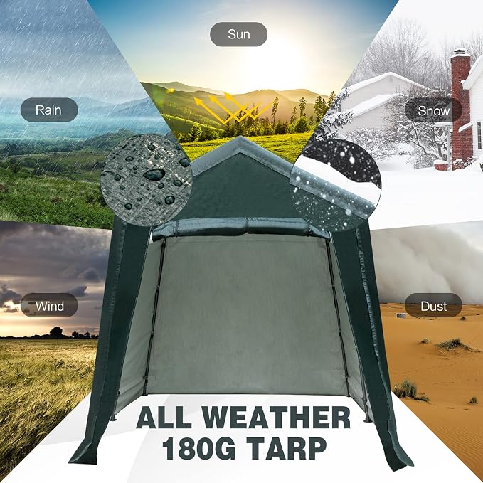 ERGOMASTER 7 Ft x 12 Ft Outdoor Carport Patio Storage Shelter Metal Frame and - Image 3