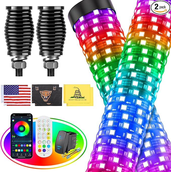 2PCS 4FT Fat Whip Lights for UTV ATV by Ehaho
